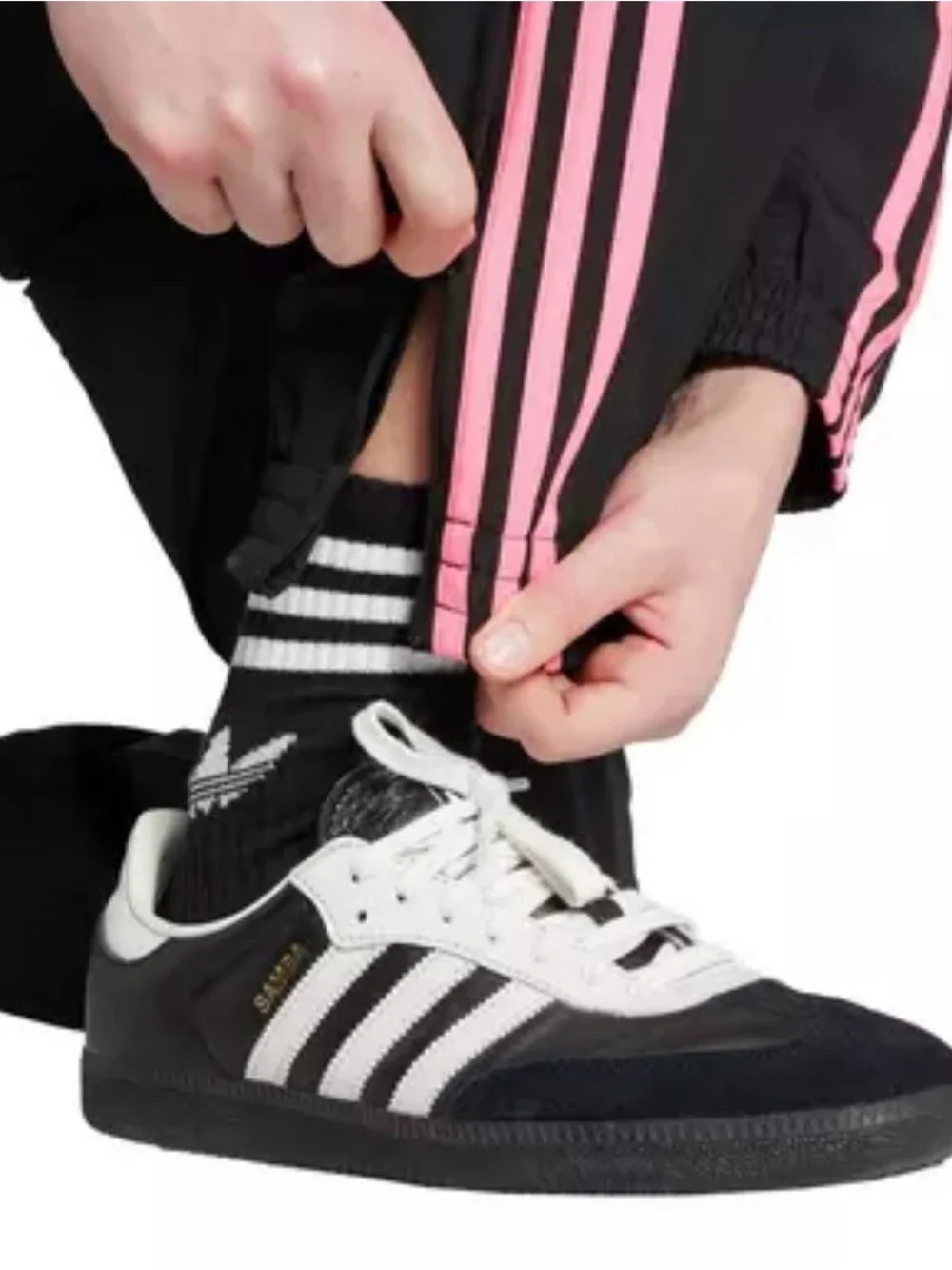 Adidas Black Track Set includes jacket and Pants with Pink Three-Stripes